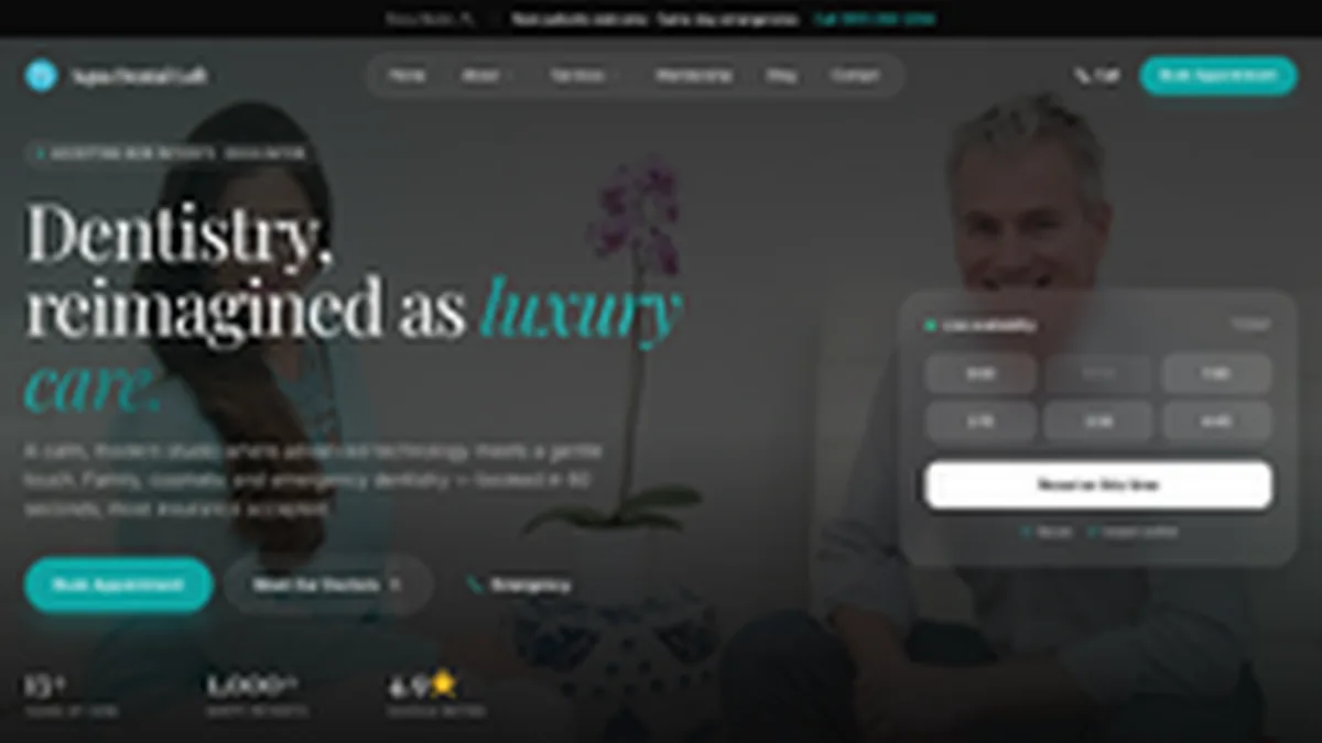 Aqua Dental Loft homepage screenshot – luxury dental studio website