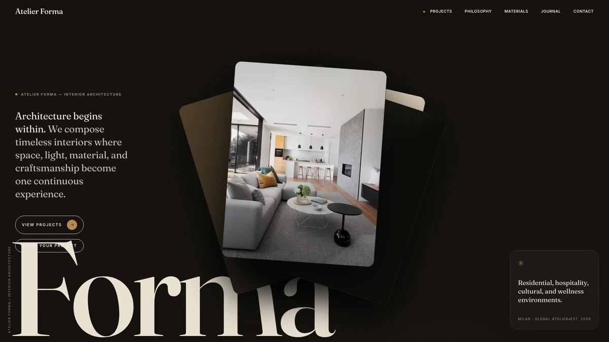 Atelier Forma homepage screenshot – interior architecture studio portfolio website
