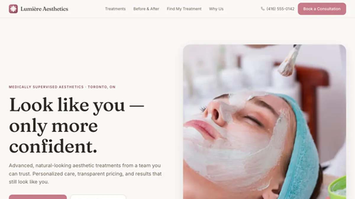 Lumière Aesthetics homepage screenshot – medical aesthetics clinic website