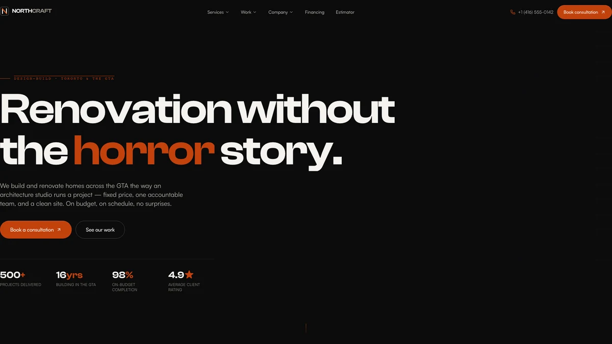 Northcraft homepage screenshot – Toronto design-build renovation firm website
