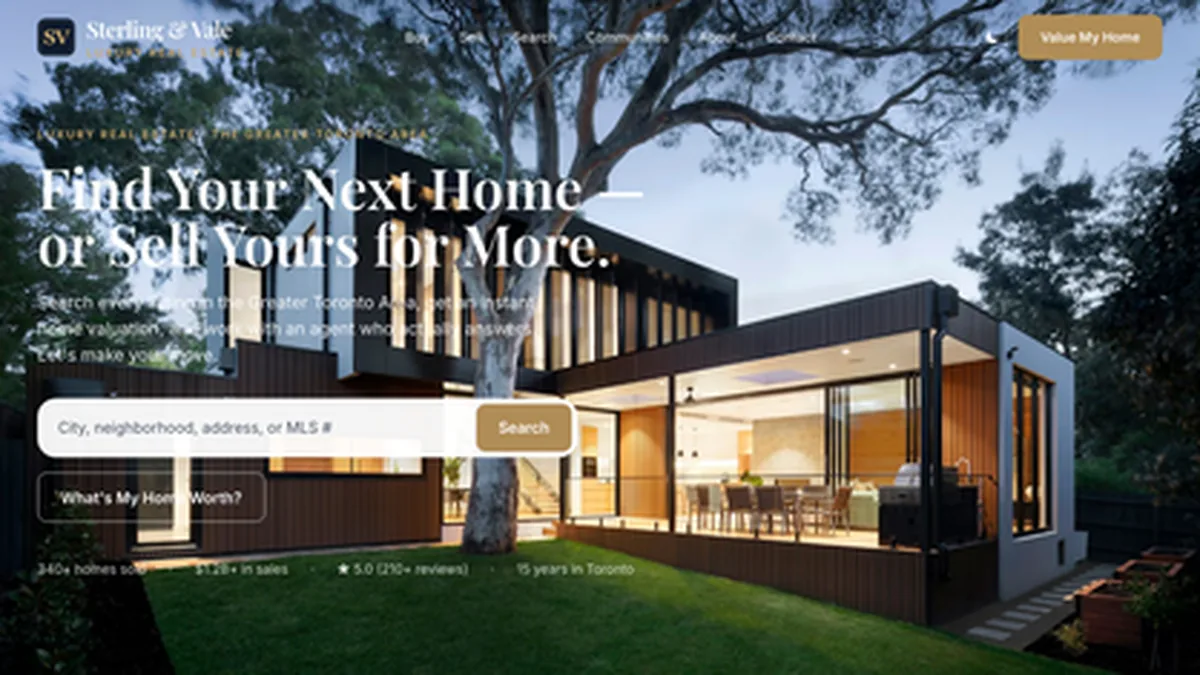 Sterling & Vale homepage screenshot – luxury real estate website for the GTA